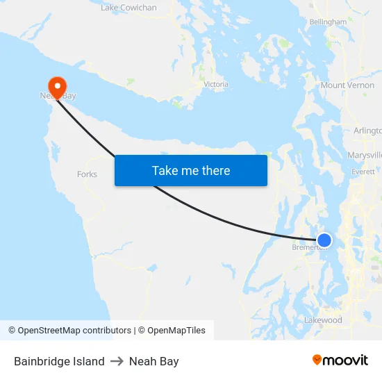 Bainbridge Island to Neah Bay map