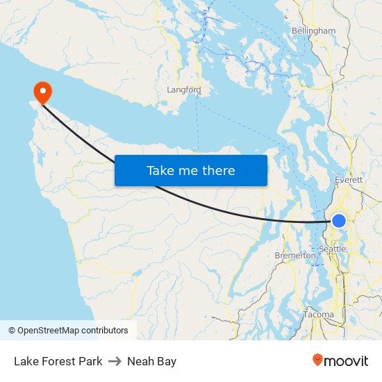 Lake Forest Park to Neah Bay map