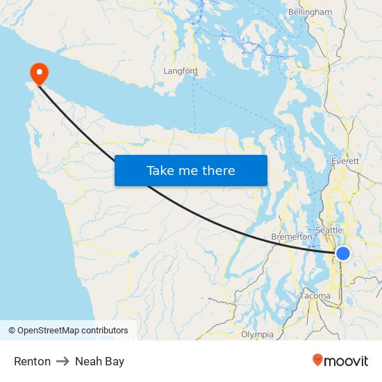 Renton to Neah Bay map