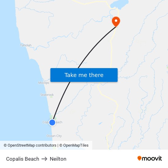 Copalis Beach to Neilton map