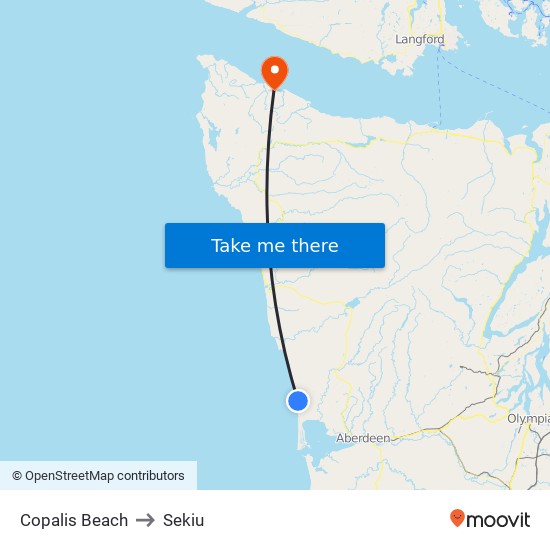 Copalis Beach to Sekiu map