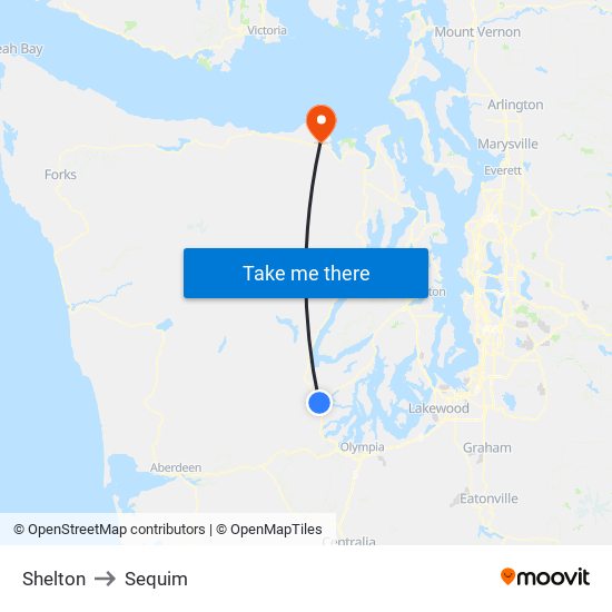 Shelton to Sequim map