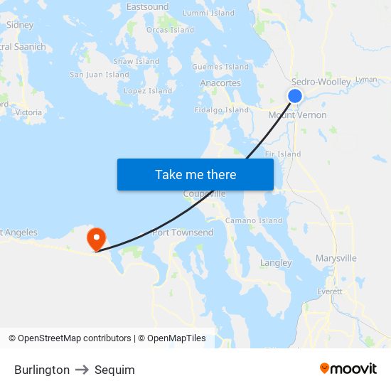 Burlington to Sequim map