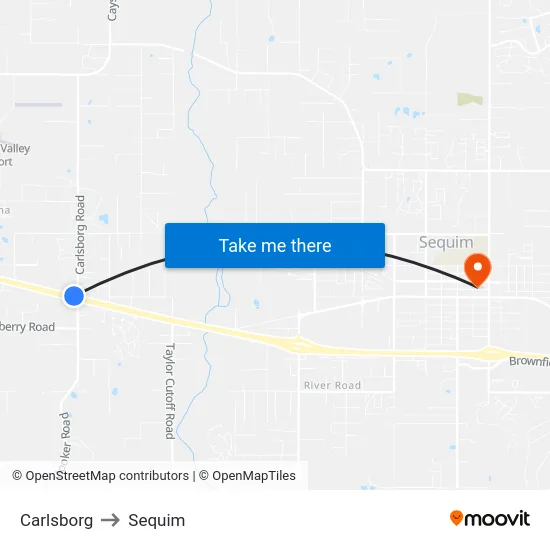 Carlsborg to Sequim map