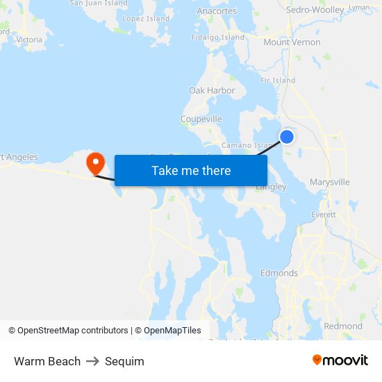 Warm Beach to Sequim map