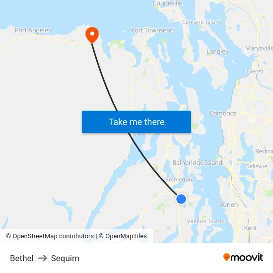 Bethel to Sequim map