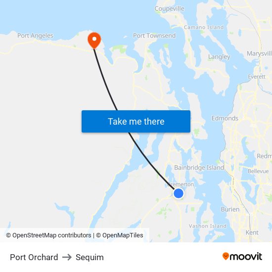 Port Orchard to Sequim map