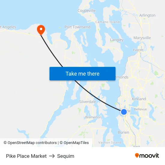 Pike Place Market to Sequim map