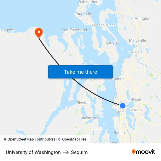 University of Washington to Sequim map