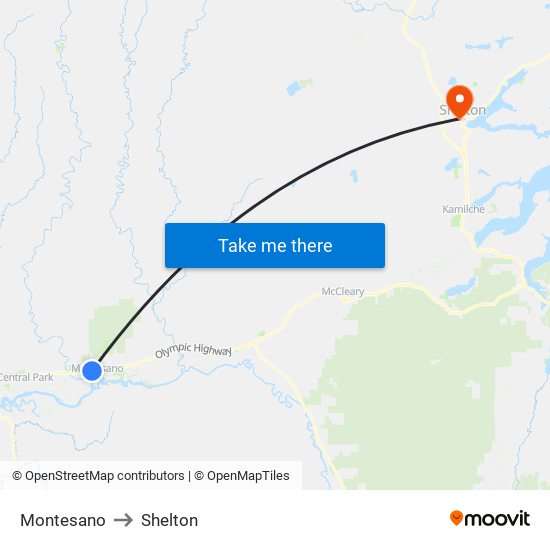 Montesano to Shelton map