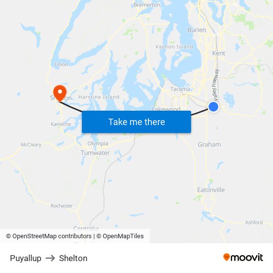 Puyallup to Shelton map