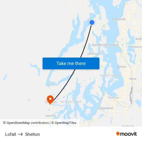 Lofall to Shelton map