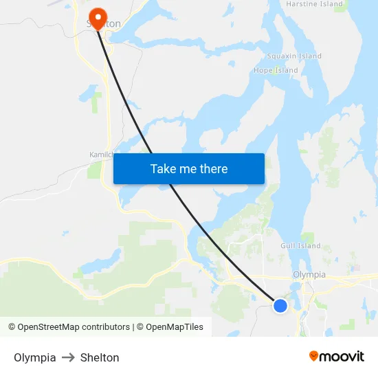 Olympia to Shelton map