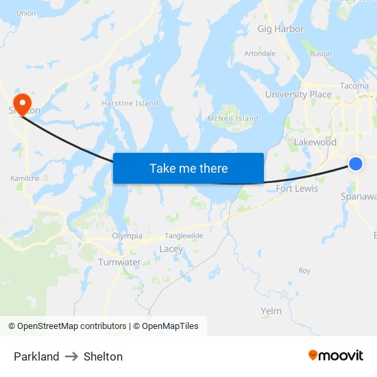 Parkland to Shelton map