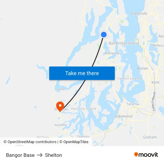 Bangor Base to Shelton map