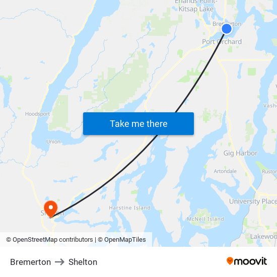 Bremerton to Shelton map