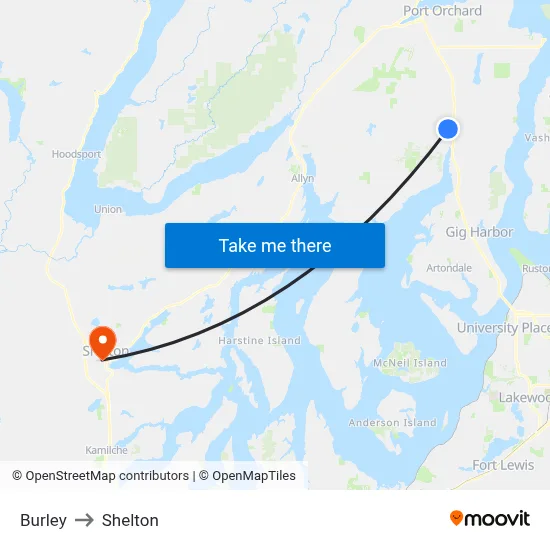 Burley to Shelton map