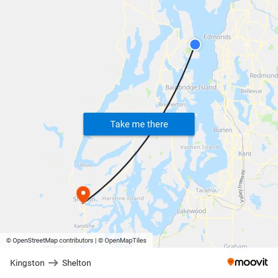 Kingston to Shelton map