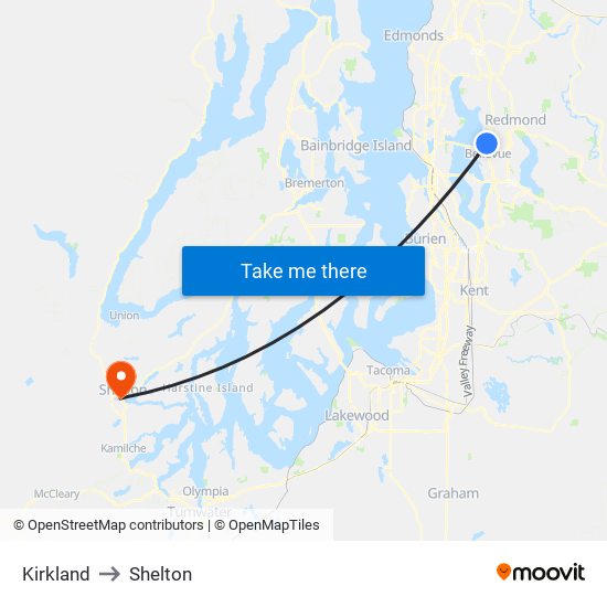 Kirkland to Shelton map