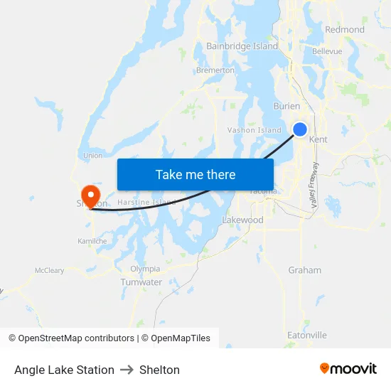 Angle Lake Station to Shelton map