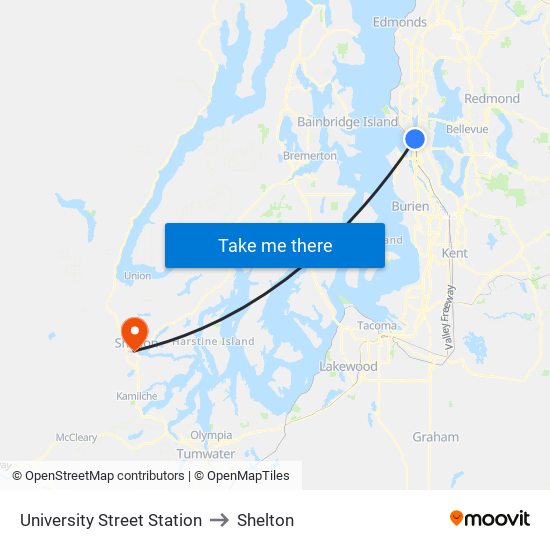 University Street Station to Shelton map