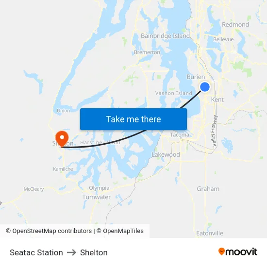 Seatac Station to Shelton map