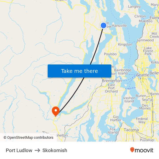 Port Ludlow to Skokomish map