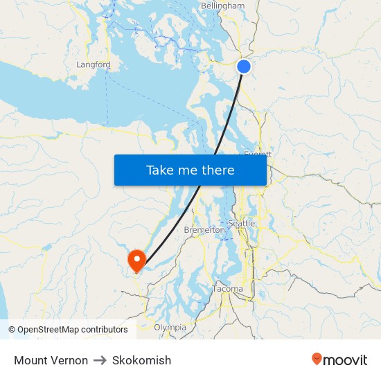 Mount Vernon to Skokomish map