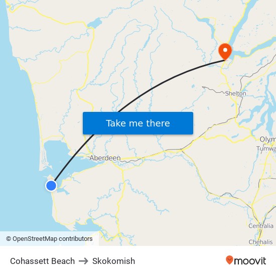 Cohassett Beach to Skokomish map