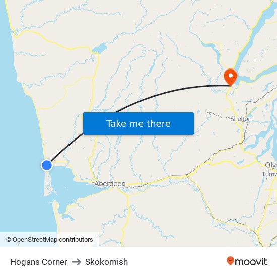 Hogans Corner to Skokomish map