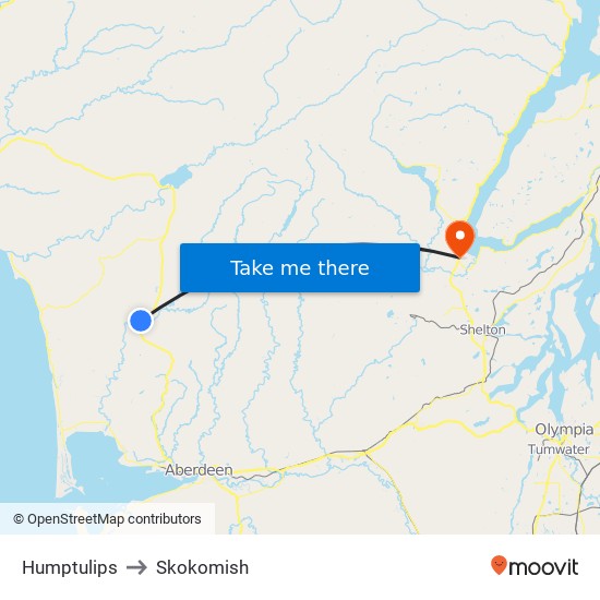 Humptulips to Skokomish map