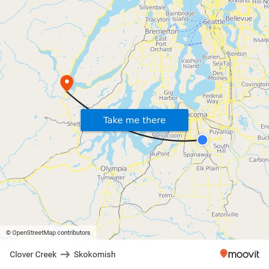 Clover Creek to Skokomish map