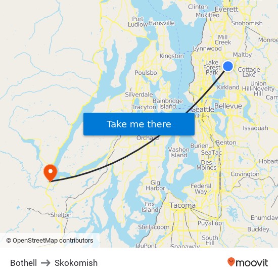 Bothell to Skokomish map