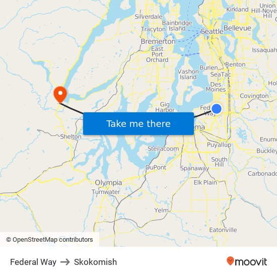 Federal Way to Skokomish map