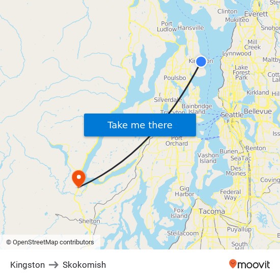 Kingston to Skokomish map