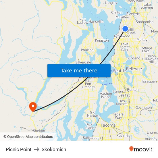 Picnic Point to Skokomish map