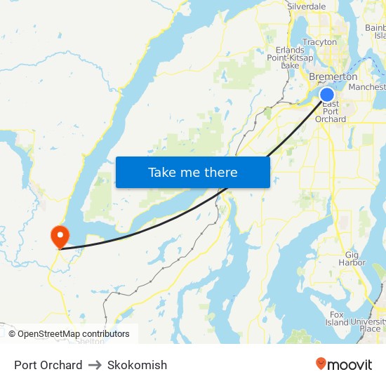 Port Orchard to Skokomish map