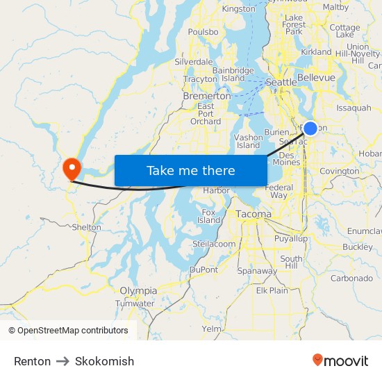 Renton to Skokomish map