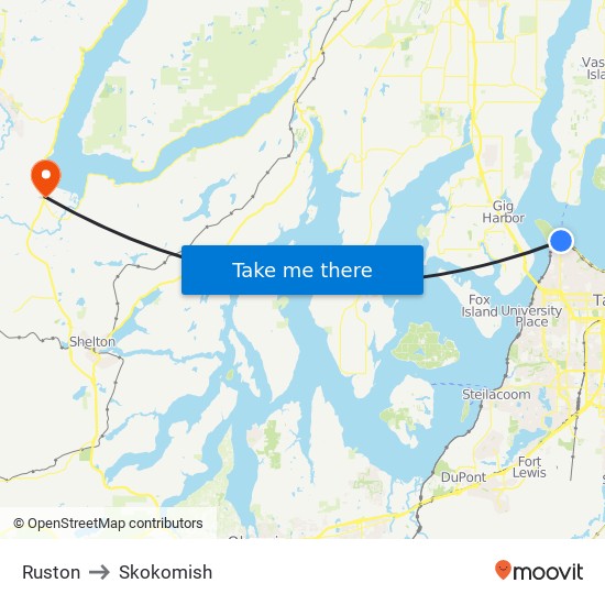 Ruston to Skokomish map