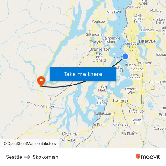 Seattle to Skokomish map