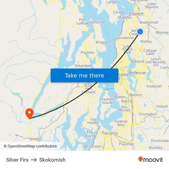 Silver Firs to Skokomish map