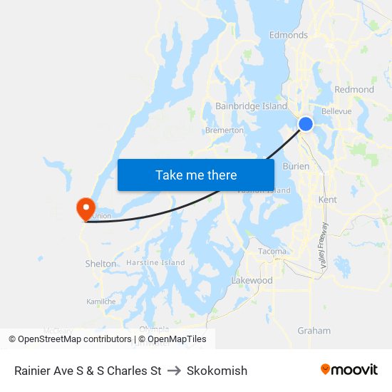 Rainier Ave S & S Charles St to Skokomish map