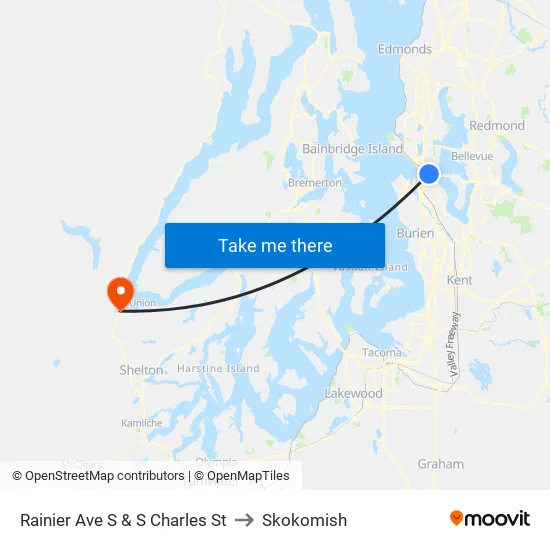 Rainier Ave S & S Charles St to Skokomish map