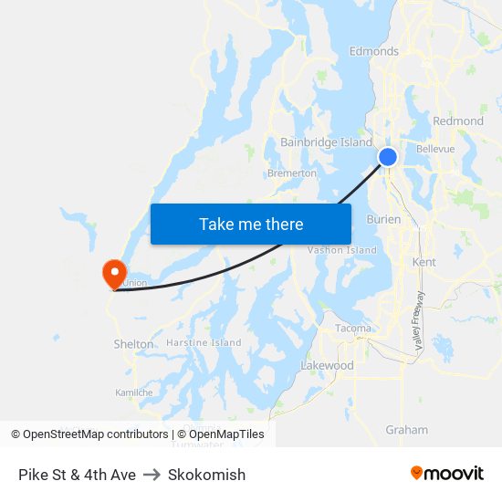 Pike St & 4th Ave to Skokomish map