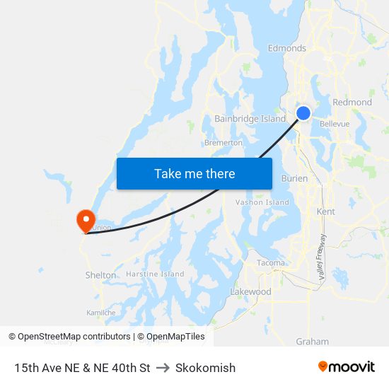 15th Ave NE & NE 40th St to Skokomish map