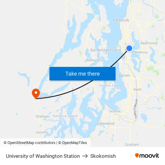 University of Washington Station to Skokomish map