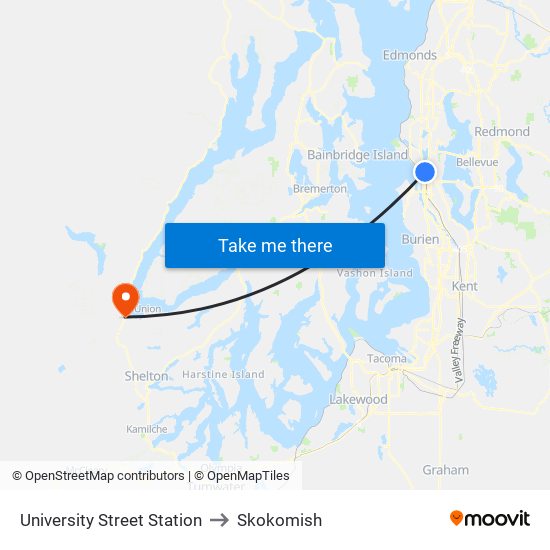 University Street Station to Skokomish map