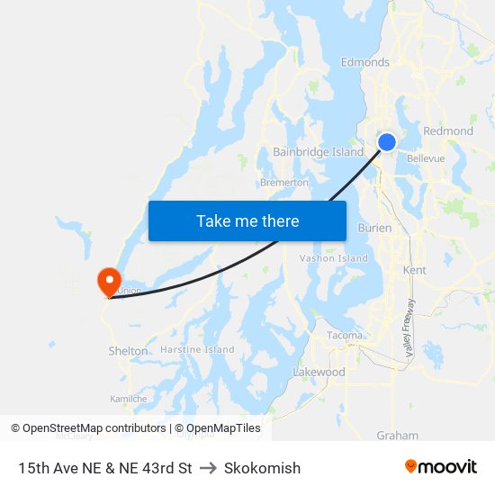 15th Ave NE & NE 43rd St to Skokomish map