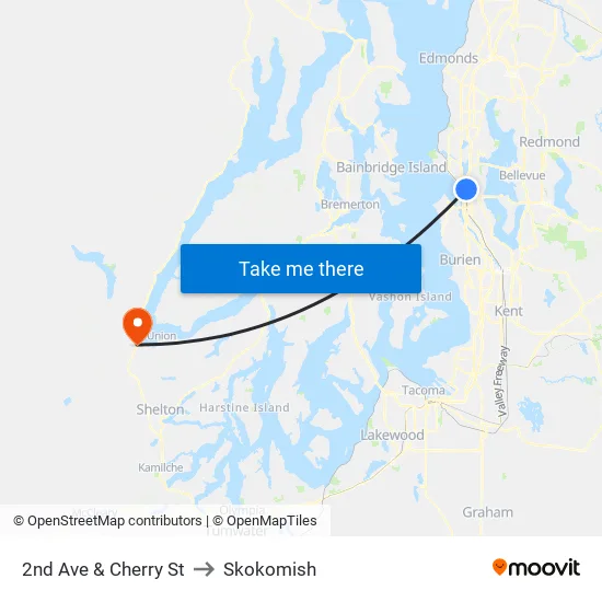 2nd Ave & Cherry St to Skokomish map
