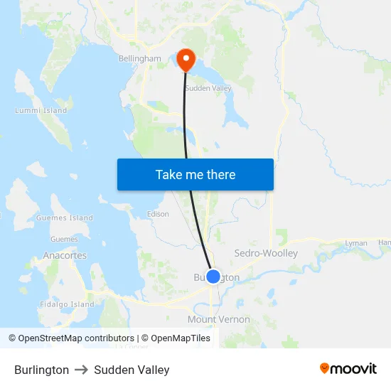 Burlington to Sudden Valley map